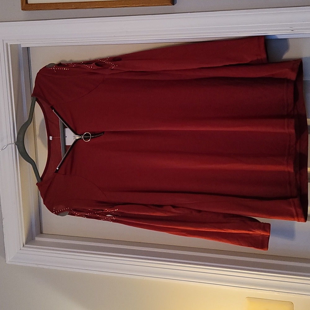 NWT Deep Red Criss-cross Cut Out Blouse